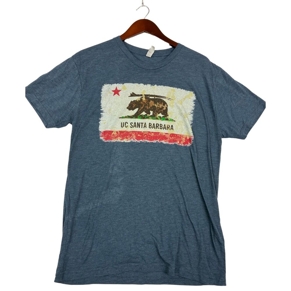 UC Santa Barbara UCSB California Bear Flag Graphic T Shirt Blue Mens Size L